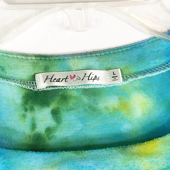 Heart Hips Large Top Handmade Tie Dye Sea Sprite Blue Green Strappy V Neck 1010 - Picture 7 of 7